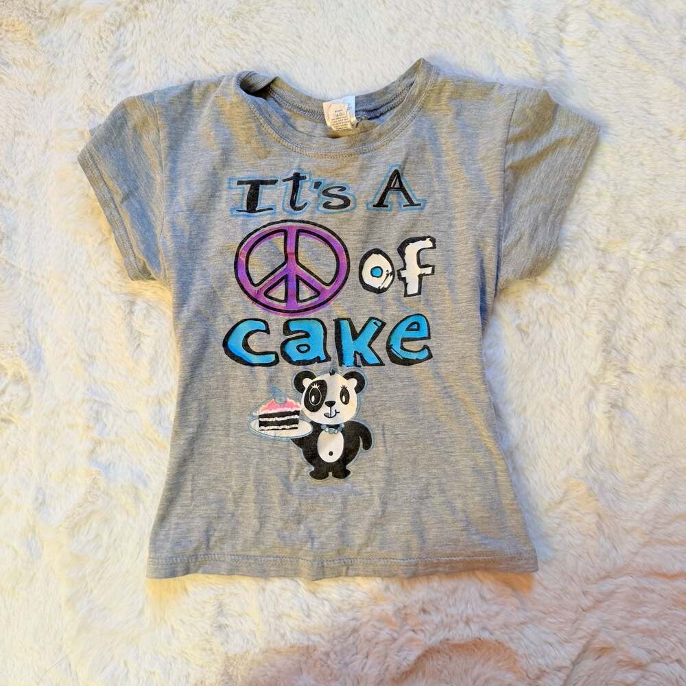 Girls Panda It's A Piece of Cake Graphic Short Sleeve T-Shirt Grey Size 10/12